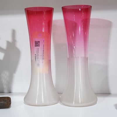 Pair of Studio Cranberry Glass vases with Textured Base