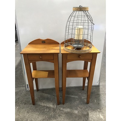 Austfurn Pine Side Tables With Candle Holder