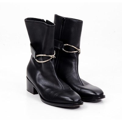 Black Leather Balenciaga Boots with Metal Detail