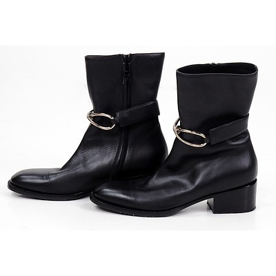 Black Leather Balenciaga Boots with Metal Detail