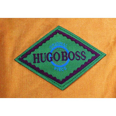 Vintage Hugo Boss Olive Bomber Jacket with Brown and Orange Details