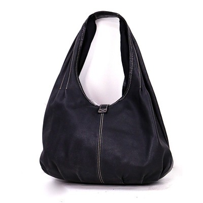 Miu Miu Italian Made Black Leather Shoulder Bag with Contrast Stitching
