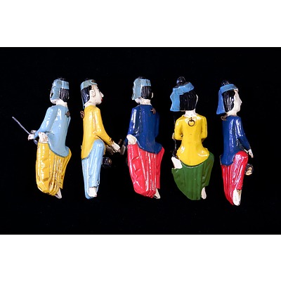 Five Thai Hand Carved and Painted Wall Hanging Musicians (5)