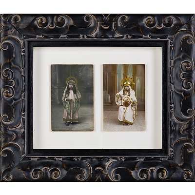 Pair of Overpainted Antique Photographs Mounted in Box Frame