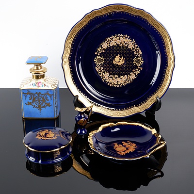 Collection of French Limoges Porcelain, Including Pin Box, Display Dish, Snuff Bottle and Pin Dish