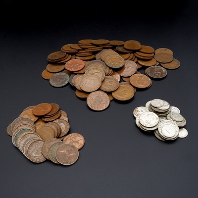 Collection of Australian Pennies, Half Pennies, Shillings and Three Pence