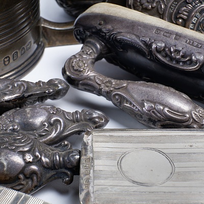Georgian Sterling Silver Christening Mug, Sterling Silver Vanity Set and a Silver Plated Vesta