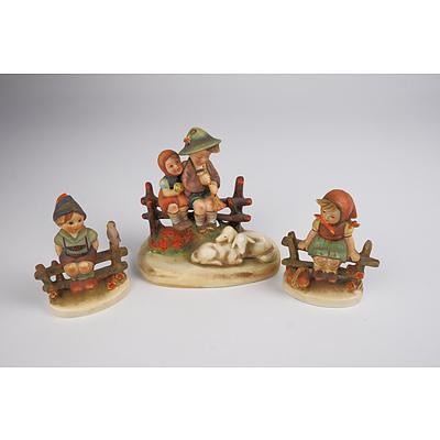 Three Vintage Hummel Figurines and Three Graduated Mouse Figurines with Long Tails