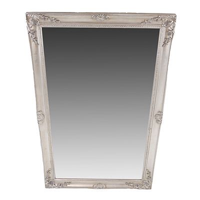 Large Antique Style Bevelled Edge Silver Framed Mirror