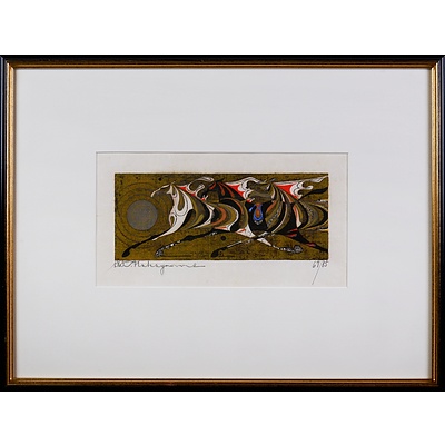 Tadashi Nakayama (1927-2014, Japanese), Three Horses 1969, Woodblock Edition 67/85, 9.5 x 24 cm (image size)