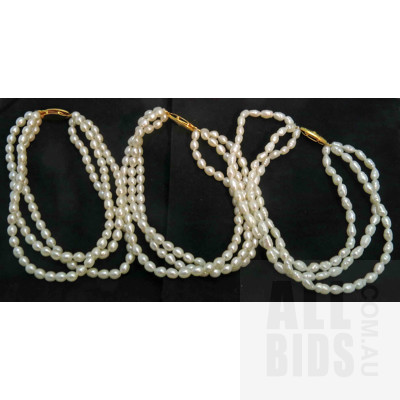 Set of 3 Triple Stand Freshwater Pearl Bracelets