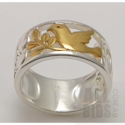 Sterling Silver Ring, partly 18ct Gold Plated