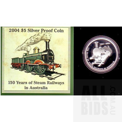 AUSTRALIA 2004 $5 SILVER PROOF Coin Steam Railways