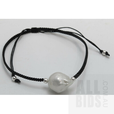 Large Freshwater Pearl on adjustable cord bracelet