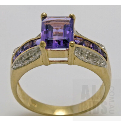 9ct Gold Amethyst & Diamond Ring