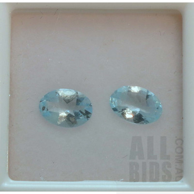Facetted Natural Aquamarine, ovals, calibrated 7x5mm approx (x2)