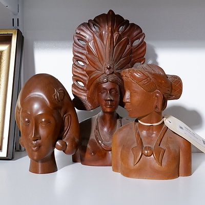 Three South East Asian Carved Female Busts (3)
