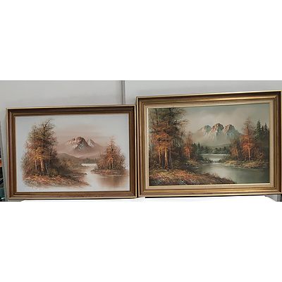 Original Framed Ready To Hang Oil Painting On Board - Lot Of Two