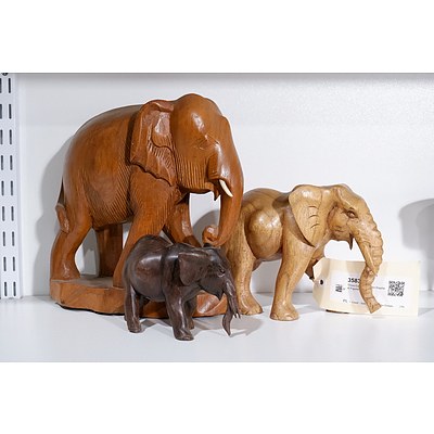 Three Carved Wooden Elephant Figures (3)