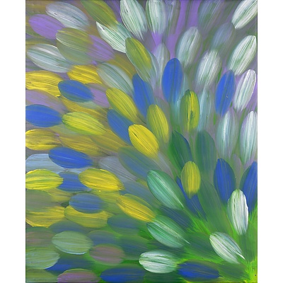 Gloria Petyarre (born 1945, Anmatyerre language group), Bush Medicine Leaves 2016, Synthetic Polymer Paint on Canvas, 83 x 71 cm
