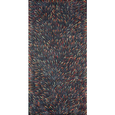 Gracie Morton Pwerle (c1956, Alyawarre language group), Bush Yam Leaves 2018, Synthetic Polymer Paint on Canvas, 120 x 61 cm