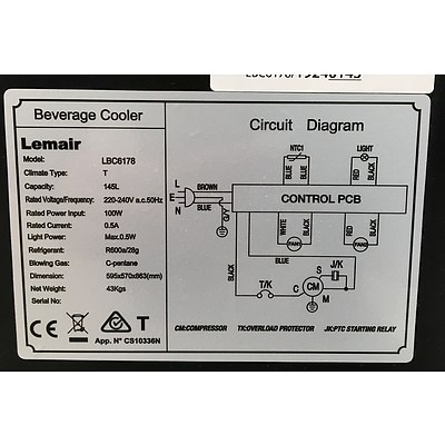 Lemair LBC6178 145Litre Bar Fridge