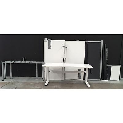 Multi-Desk Work Station With Fabric Pin Boards - Requires Assembly