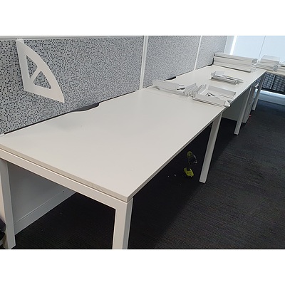 Office 4 Desk Workstation With Noise Reduction Pinboard Back And Shelving