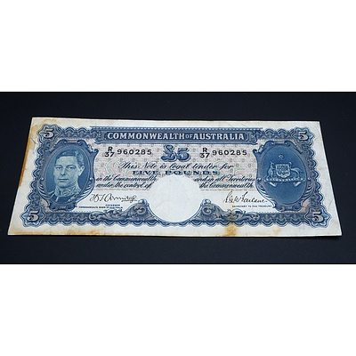1941 Armitage McFarlane Australian Five Pound Banknote R46 R37960285
