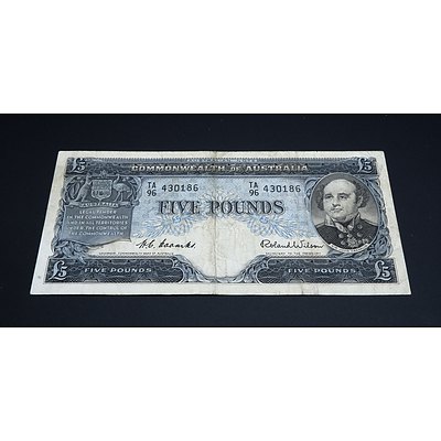 1954 Coombs Wilson Australian Five Pound Banknote R49 TA96430186