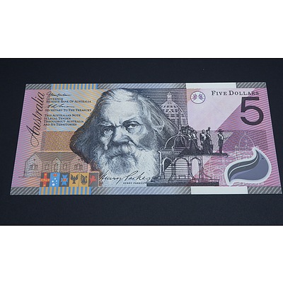 $5 2001 MacFarlane Evans Australian Five Dollar Polymer Banknote R219 EK01584959