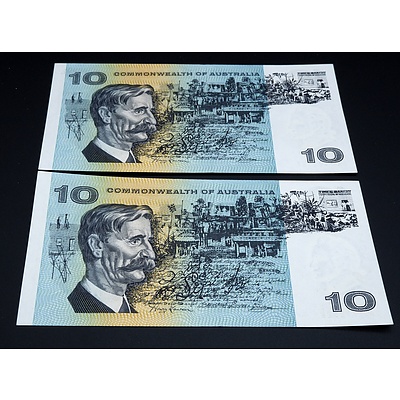 2 X Consecutive $10 1966 Coombs Wilson Australian Ten Dollar Banknotes R301 SAS772527-8