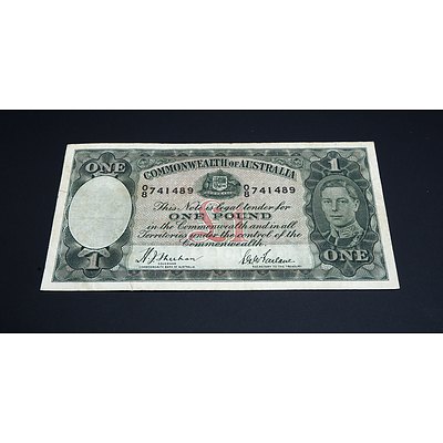 1938 Sheehan McFarlane Australian One Pound Banknote R29 O8741489