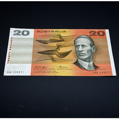 $20 1976 Knight Wheeler Australian Twenty Dollar Banknote R406B XUA539311