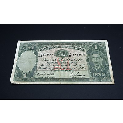 1942 Armitage McFarlane Australian One Pound Banknote R30a J23573374