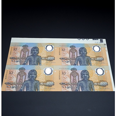 $10 Block of Four 1988 Johnston Fraser Australian Ten Dollar Polymer Banknotes Bicentennial