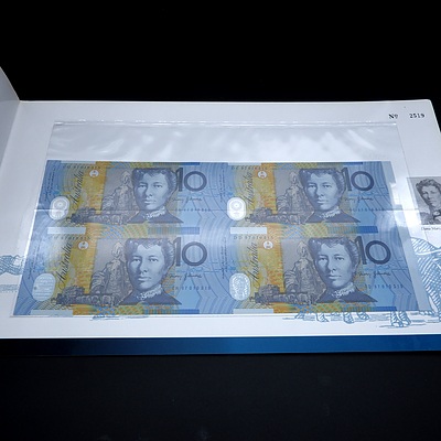$10 Block of Four 1997 McFarlane Evans Australian Ten Dollar Polymer Banknotes
