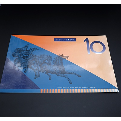 $10 Block of Four 1997 McFarlane Evans Australian Ten Dollar Polymer Banknotes