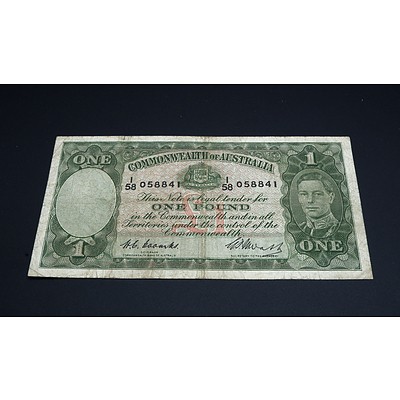 1949 Coombs Watt Australian One Pound Banknote R31 I58058841