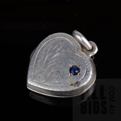 Sterling Silver Heart Locket with Blue Sapphire, 3g