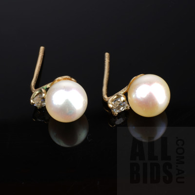 9ct Yellow Gold Pearl Earrings with CZ