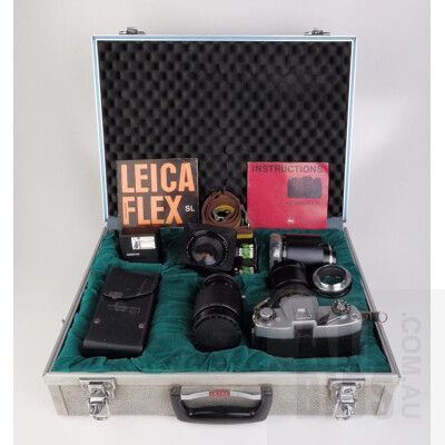 Vintage Leitz Wetzlar Leicaflex SL Camera with Elmarit-R 1:2.8/135 Lens, Assortment of Other Lenses and Accessories, and Hard Shell Case