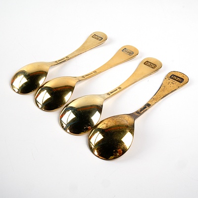 Four Georg Jensen Gilt Sterling Silver Christmas Spoons, 1975, 1976, 1977 and 1978