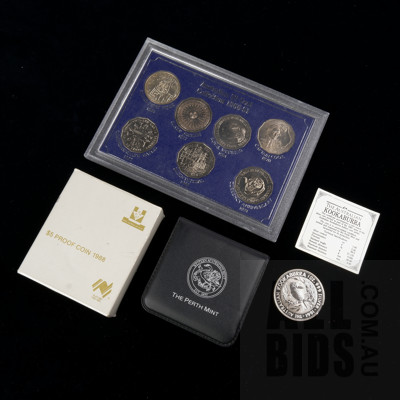 1988 Five Dollar Kookaburra Proof Coin and Australian 50 Cent Coin Collection 1966-1991