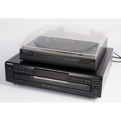 Sony CDP-CE215 Carousel CD Player and Kenwood P-31 Turntable (2)