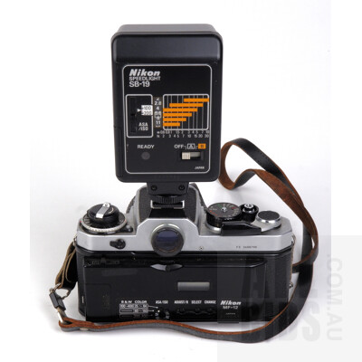 Vintage Nikon MF-12 35mm Film Camera with Nikkor 35mm lens and DB-19 Flash