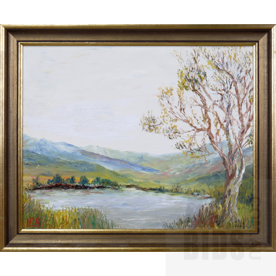 Philip Lewis, Lake Burley Griffin, Oil on Canvasboard, 39 x 49 cm