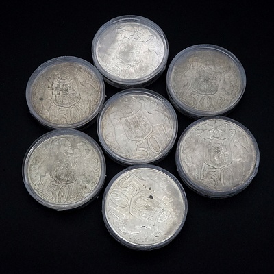 Seven 1966 Australian Silver Round 50c Coins