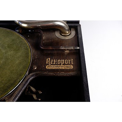 Early Rexanola Rexaport Prismaphonic Wind Up Portable Gramophone
