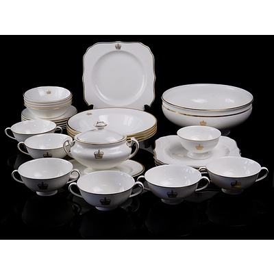 Extensive Gilded Porcelain Dinner Service with Royal Crown Crest - Combination of Royal Doulton and Minton - 57 Pieces Total